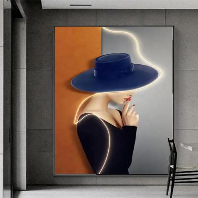 China Modern Home Decor Led Lighted Wall Art Painting Led Women Portrait Pictures for sale