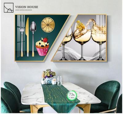 China Modern Abstract Dining Room Combination Crystal Porcelain Wall Art Decorative Hotel Restaurant Painting for sale