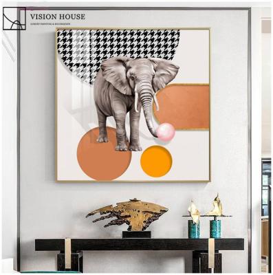 China Modern Decoration Crystal Porcelain African Elephant Wall Art Deer Animal Crystal Painting for sale