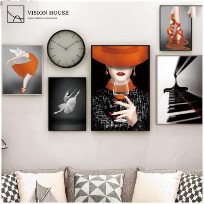 China Abstract Nordic Style Set Print Decorative Wall Art Crystal Porcelain Abstract Portrait Nordic Painting for sale