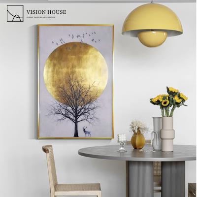 China Modern Handmade Acrylic Gold Foil Wall Artwork Decorative Gold Leaf Decorative Painting Abstract for sale