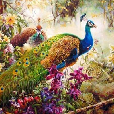 China Custom Handmade Art 5D Dot Full Diamond Painting Peacock Animal Custom Diy Custom Canvas Artwork for sale