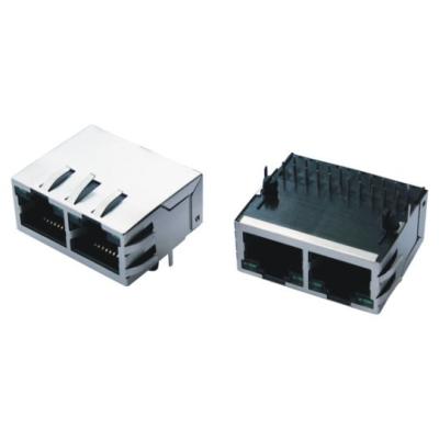 China 10/100/1000Base-T/TX RJ45 Shielded Connector With Double Port 25.4mm Tab Up 50U for sale