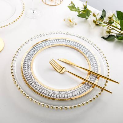 China Rim Bone China Dishes Charger Gold European Elegant Luxury Design Ceramic Porcelain Hotel Restaurant Plates For Wedding for sale