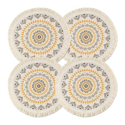 China Mandala Round Placemats Viable Set of 4, Cotton Woven Table Mats Washable Place Mat Boho Macrame Tassels for Dining Table Decor for sale