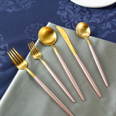 China 18/10 Dinnerware Set Stainless Steel Gold Hotel Wedding Party Flatware Sustainable Luxury Pink Cutlery for sale