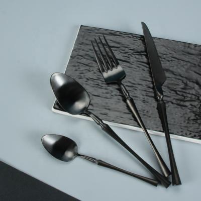 China Viable New Style 24pcs Flatware Tableware Fork Knife Spoon Set Tableware Matt Black Stainless Steel Silverware Flatware Set for sale