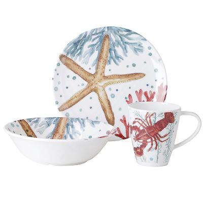 China Hot Sale Children's Durable Melamine Plastic Children's Dish Bowl Cup Marine Series Tableware Three Piece Set for sale