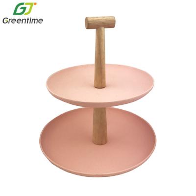 China Viable Wholesale Size Pink Color Cake Stand Tray Plate Eco Friendly Bamboo Custom Cake Stand for sale