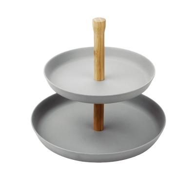 China Sustainable Wholesale 2 Tier Bamboo Eco Friendly Vintage Tea Cake Stand Fiber Hanging Cake Tool for sale