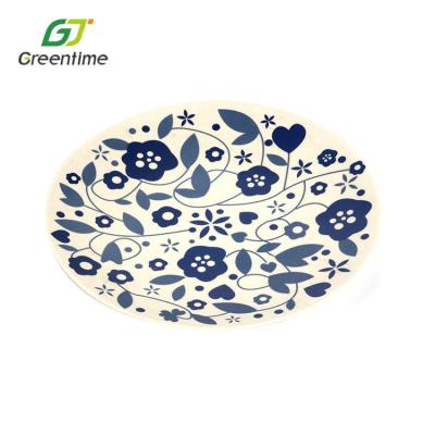 China Wholesale Disposable Custom Color Size Eco Plate Bamboo Fiber Printing Dinner Set Floral Colorful Dishes for sale