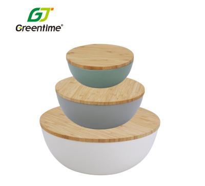 China Disposable Round Serving Bowl Customized Bamboo Fiber Salad Bowl Set, Pla Baby Feeding Salad Bowl With Bamboo Lid for sale