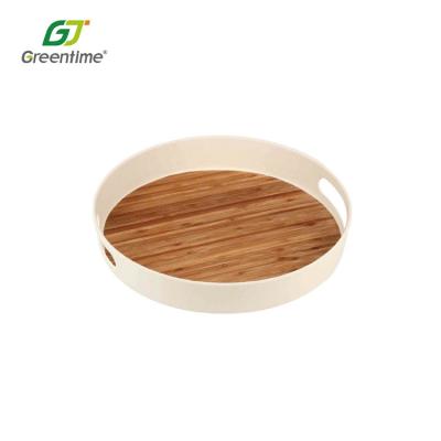 China Selling Disposable Food Plastic Serving Tray Round Red Lacquer Stylish Home Decor Bamboo Fiber Round for sale