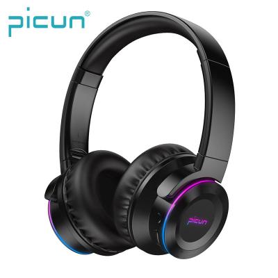 China Touch Control Stereo Bass Wireless Bluetooth Headphones Headband Picun B9 LED RGB Light Headset for sale