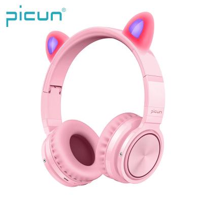 China Picun Lucky Cat Fashion Girl Bluetooth Headband Headset Women Radio Pink Earphones With MIC for sale