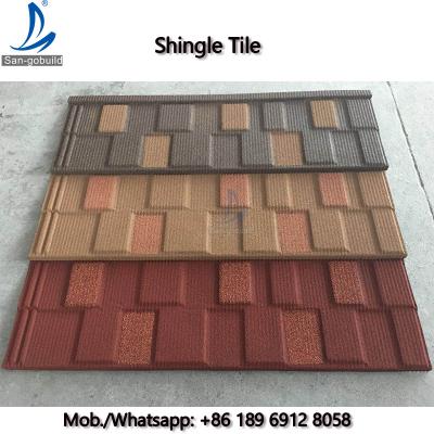 China Flat Roof Tile Zinc-Aluminium Stone Coated Steel Shingles Materials 0.45mm Thickness for sale