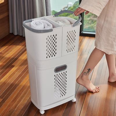 China Modern High Quality Eco-friendly Plastic Laundry Clothing Storage Hamper Detachable Hamper With Wheels for sale