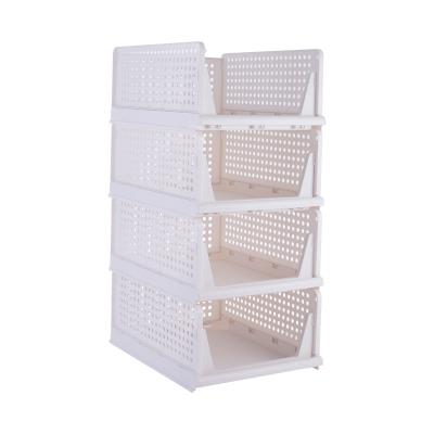 China Amazon Viable Hot Sale 4 Pack Storage Stackable Plastic Basket Closet Organizers Collapsible Storage Bins For Wardrobe for sale