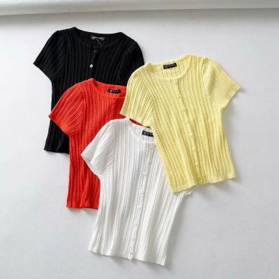 China R40428S Viable Ladies Knitted Plain Pure Color Button Up Slim Women Blouses for sale