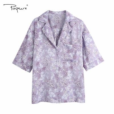 China R41091S Breathable Spring Womens Clothing Fashion Flowers Printed Simple Women Shirts And Blouses for sale