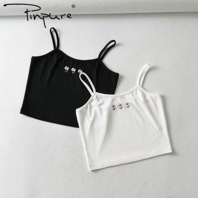 China R21902S Women's R21902S Ribbed Camisole Top Tank Top Small Flower Embroidery Two Color Breathable Slim Fit for sale