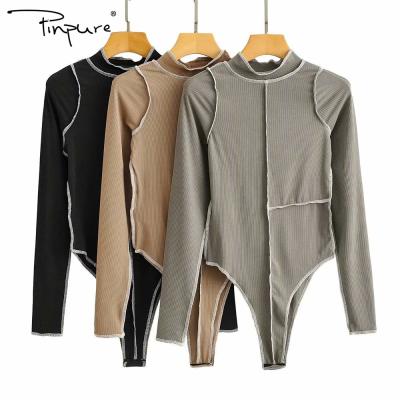 China Pure Color Breathable R41015S Slim Fit Women's Clothing Fashion Line Long Sleeve Overalls for sale