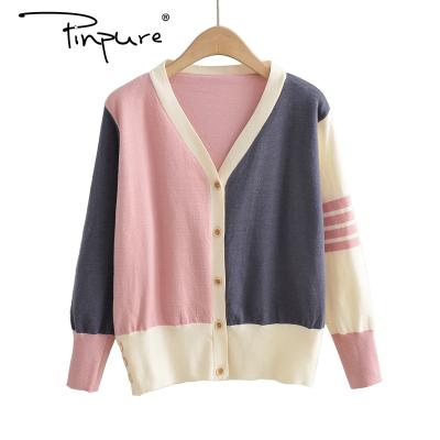 China R50841S 2020 fashion colorblock sweater wholesale woolen striped women's breathable sweater cardigan for sale