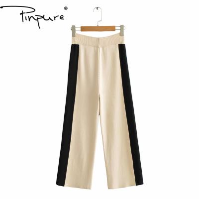 China R51036S 2020 Viable Hot Sale Loose Color Matching Knitted Casual Straight Pants Leg Trousers for sale