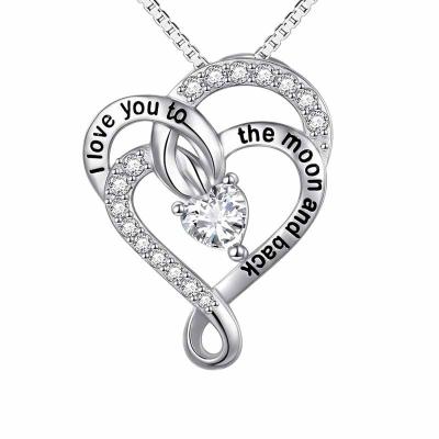 China TRENDY Romantic Necklace I Love You Necklace S925 Sterling Silver Double Heart Necklaces Gift For Mother's Day Birthday Anniversary for sale