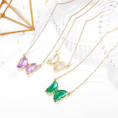 China FASHIONABLE Cute Green Brass Butterfly Necklaces Gold Plated Crystal Butterfly Pendant 18K Charm Butterfly Necklace Jewelry for sale