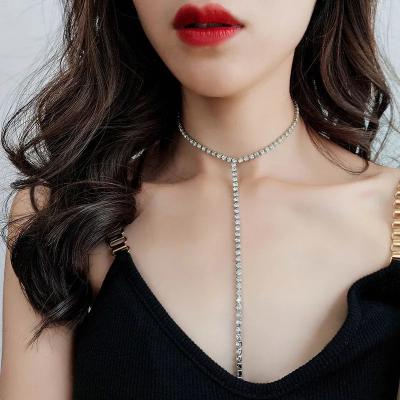 China FASHIONABLE High Quality Body Jewelry Zircon Rhinestone Sparkle Y-shaped Crystal Tennis Necklace Choker for sale