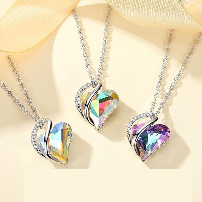 China S925 Vintage Fashion Silver Love Heart Stone Charm Necklace Mothers Day Valentines Day Jewelry Pendant Jewelry Gifts For Women for sale