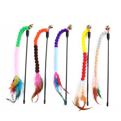 China New Hot Sale Viable Short Plush Ball String Pet Cat Toys Walking Cat Stick for sale