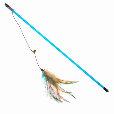 China New Viable Cat Toys Supplies Blue Rod Fishing Rod Chicken Feather Stick for sale