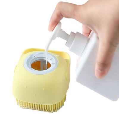 China Stocked Two-in-One Silicone Brush Pet Bath Gel Dispenser Dog Bath and Cat Shower Grooming Massager Brush for sale