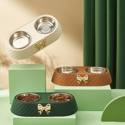 China Durable Stainless Steel Pet Bowl Neck Protector Cat And Dog Bowl Double Feeder for sale