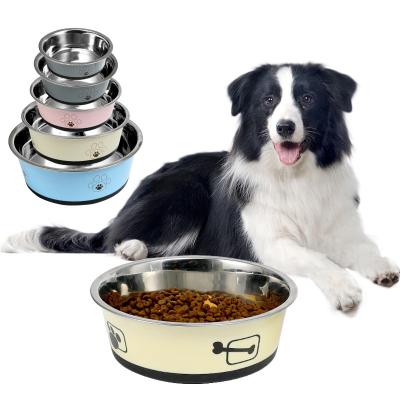 China New Dog Bowl Pet Water Bowl Durable Silicone Protection Non-slip Stainless Steel Dog Food Bowl for sale