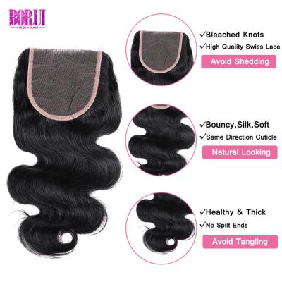 China Breathable Double Hair 10A New Arrival Swiss Transparent Top Quality Indian Hair Wig Machine Sewing Natural Color Body Wave Lace Closure for sale