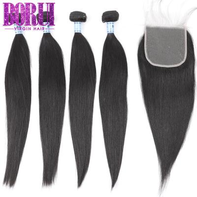 China Wholesale Price BoRui Hair 100% Straight Virgin Human Hair Bundles 100% Virgin Human Brazilian Double Drawn Hair Extension Hair Bundles for sale