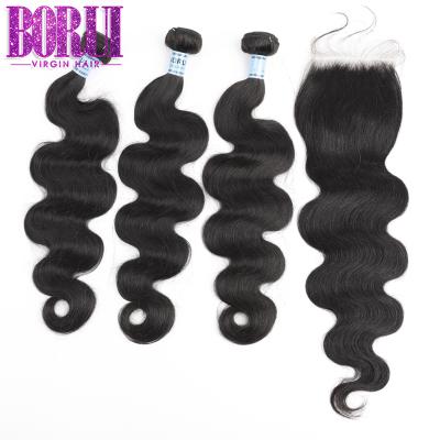 China 100% Indian Hair 100% Virgin Hair 10A Grade Unprocessed Virgin Hair Full Cuticle Aligned 8-32inch Body Wave Hair Bundles With 4x4 Lace Closure for sale