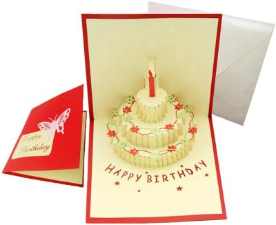 China Europe 3D Happy Birthday Handmade Cake Greeting Card Musical Sound Up Greeting Cards With LED Light for sale