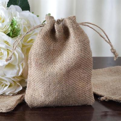 China Eco-Friendly Thank You Gift Bag Small Hessian Burlap Drawstring Pouch Drawstring Bag for sale