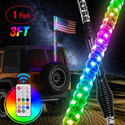 China For atvs utv suv jeep 4X4 offroad boat 3FT 0.9M Remote Controlled 360 Twisted Chase Color RGB Whip Light LED Antenna Lights W/Flag For Utv Offroad 4X4 Buggy atv for sale