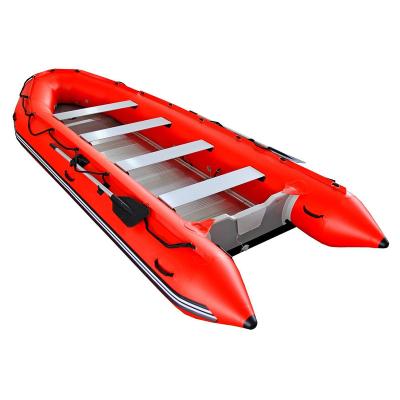 China Fishing Canoe Rubber Dinghy Fishing Boat 4.3m/14ft Aluminum Alloy Inflatable Bottom Boat 10person for sale