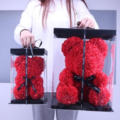 China Valentine's Day Wedding Present Decoration Artificial Flowers Rose Bear Gift Box With Heart Valentine's Day Present 25cm Teddy Bear Roses for sale