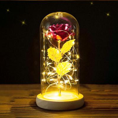 China Valentine's Day Present Shade LED Glass Gold Foil Rose Flower Lamp Valentine's Day Gift Home Decorative Flowers with Lights for sale