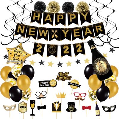 China Decoration New Arrival 2022 New Year Balloon Set Happy New Year Letters Pull Flag Party Decoration for sale