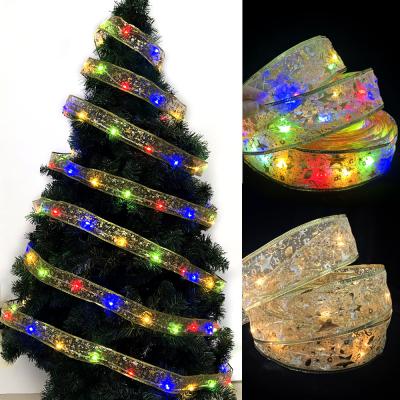 China Light Led Pendant Christmas Tree Lights Xmas Tree Decoration Gifts Christmas Ornaments 5M String Ribbon Lights Fabric+LED Light for sale