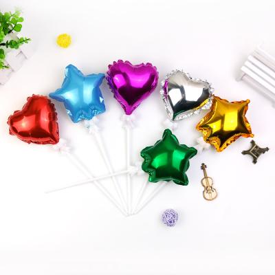 China Decoration Baking Decor Supplies Colorful Balloon Birthday Cake Decoration 5 Inch Star Love Film Foil Balloon Rod Cake Topper for sale