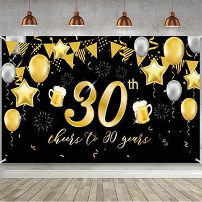 China Marriage favors & 18th 30th 40th 50th 60th 80th 90th bridal party favors birthday party background wall decoration 3D printed gold backdrop custom fabric for sale